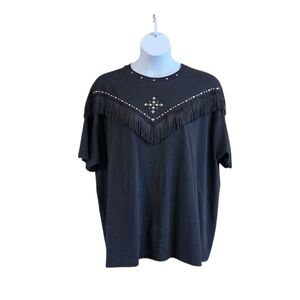 Vtg Western Fringe Studded Top Single Stitch T Shirt Hanes Tag Black Size XXL